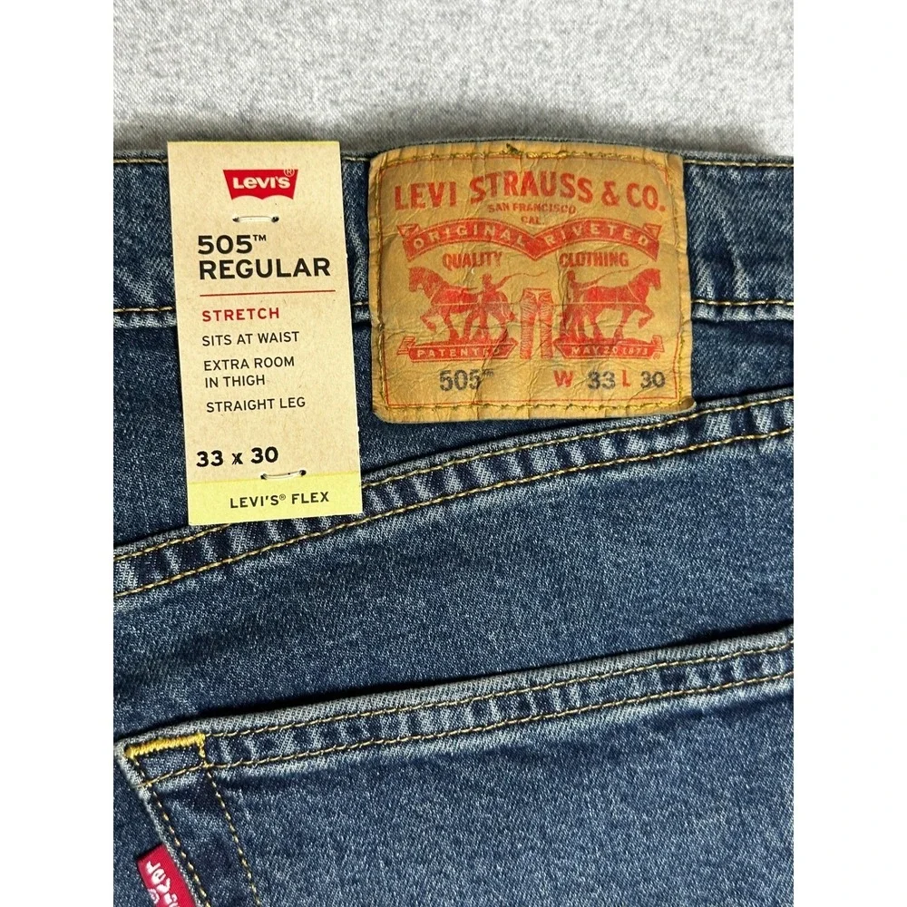 Levis 505 Jeans Mens 33x30 Blue NEW Stretch Flex Eco‎ Performance